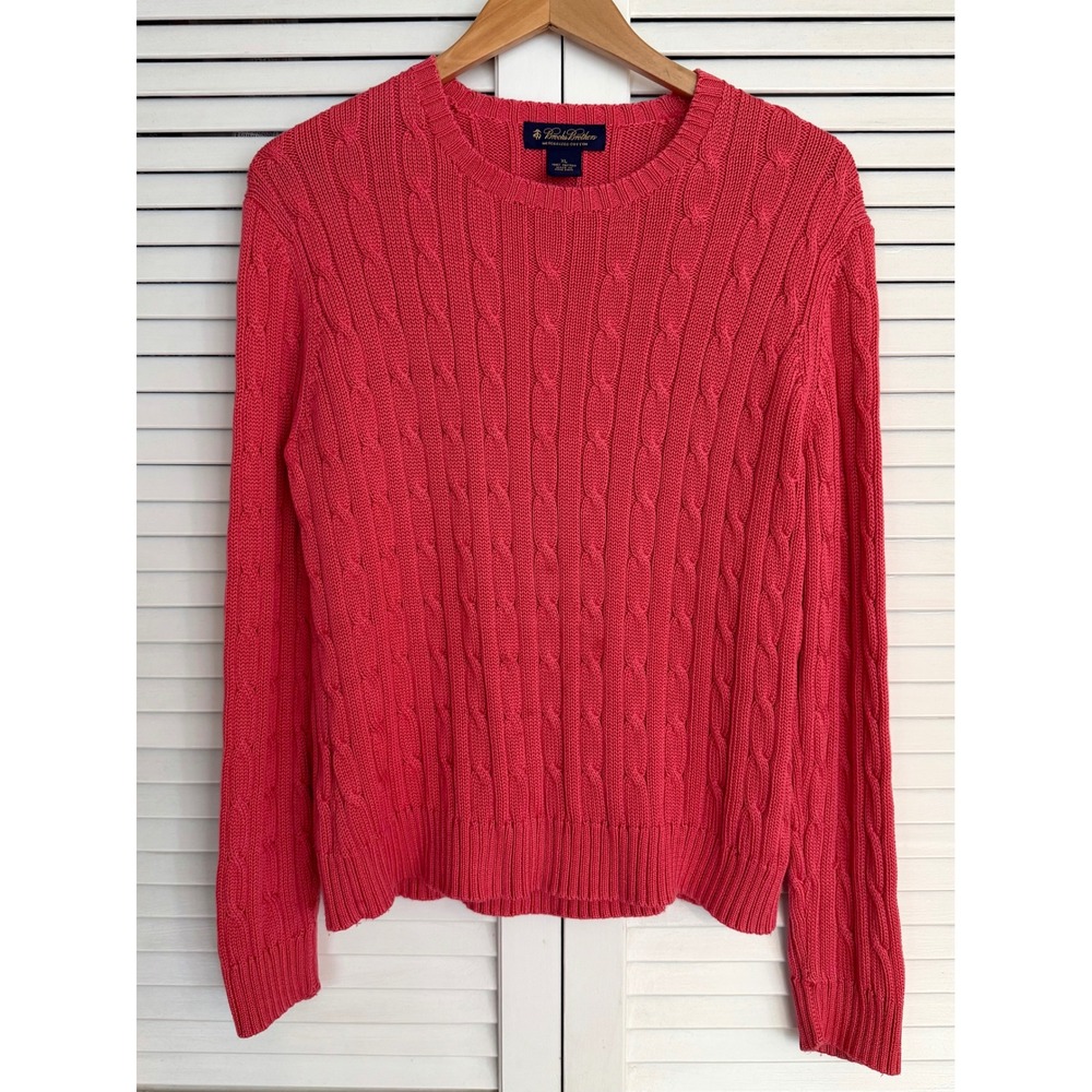 Vtg Brooks Brothers Classic Cable Knit Crew Neck Sweater Raspberry XL